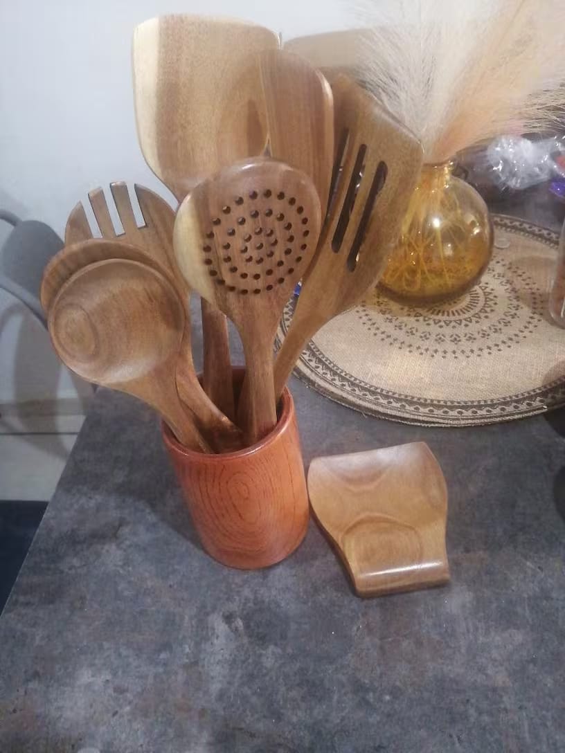 Customer photo review of Premium Wooden Cooking Utensil Set – 7-Piece Teak Kitchen Collection