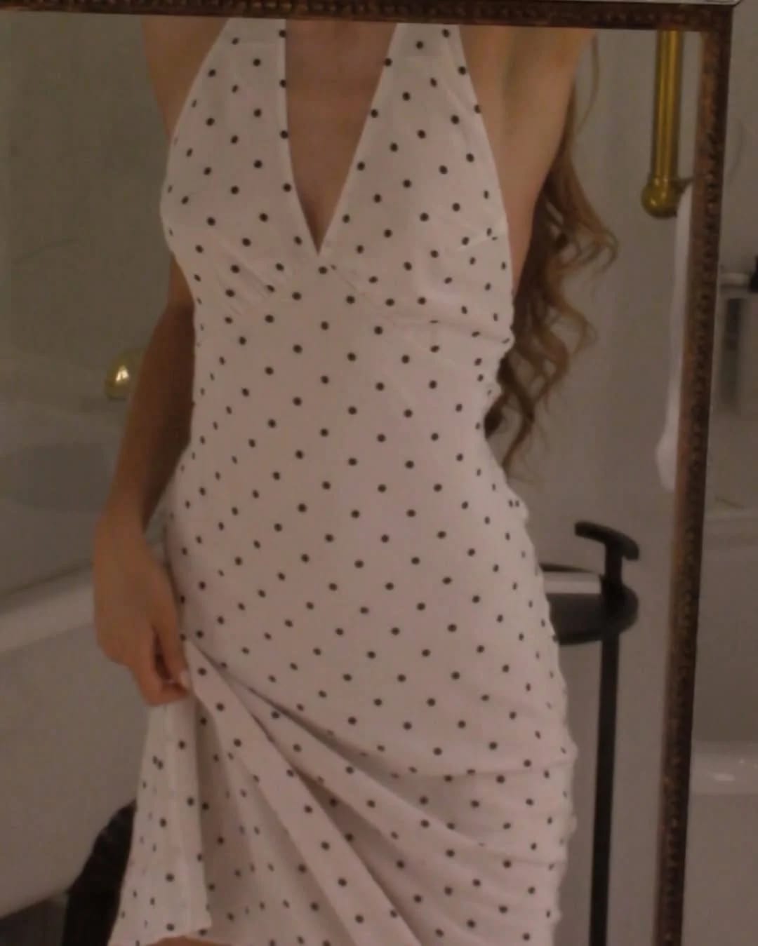 Customer photo review of Bianca Polka Dot Halter Maxi Dress