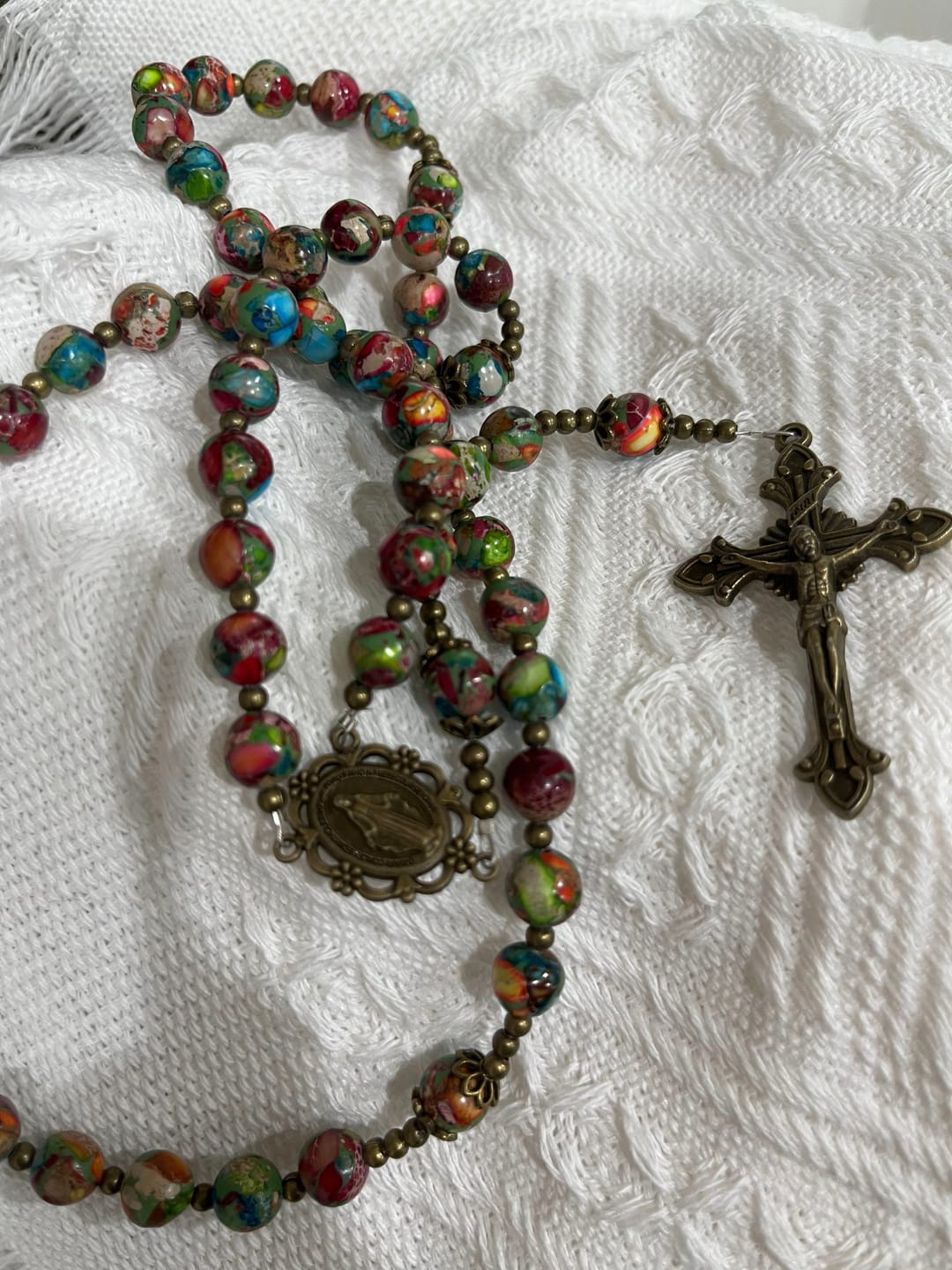 Customer photo review of SolaceBeads Multicolored Imperial Jasper Rosary: A Tapestry of Earth and Spirit