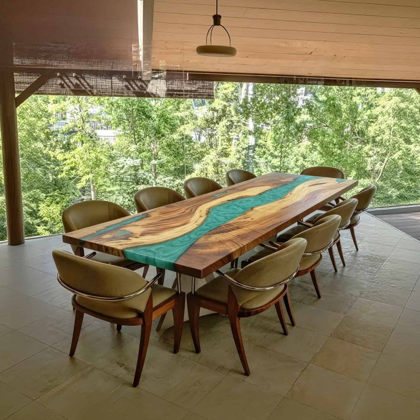 Customer photo review of Custom Olive Epoxy River Dining Table Tops CRT-119