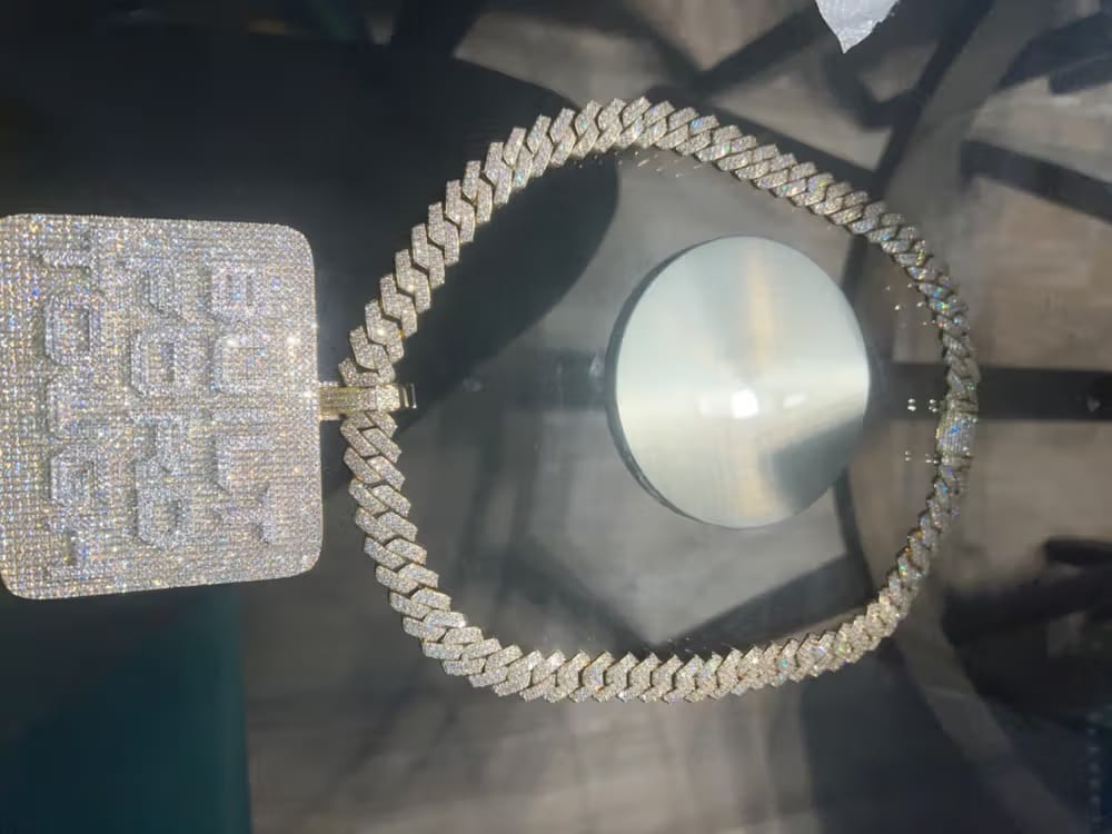 Customer photo review of Custom Diamond-Set 3D Letter Rectangular Pendant – 80mm