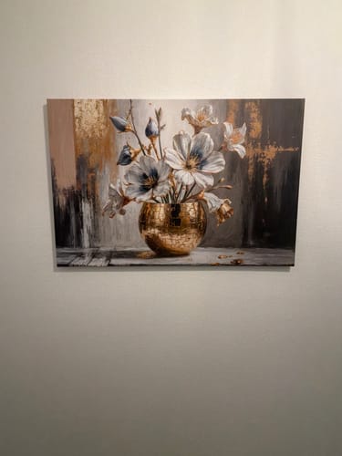 Customer's Magnolia Bloom in Gold Abstract Wall Art hanging in their front hallway.