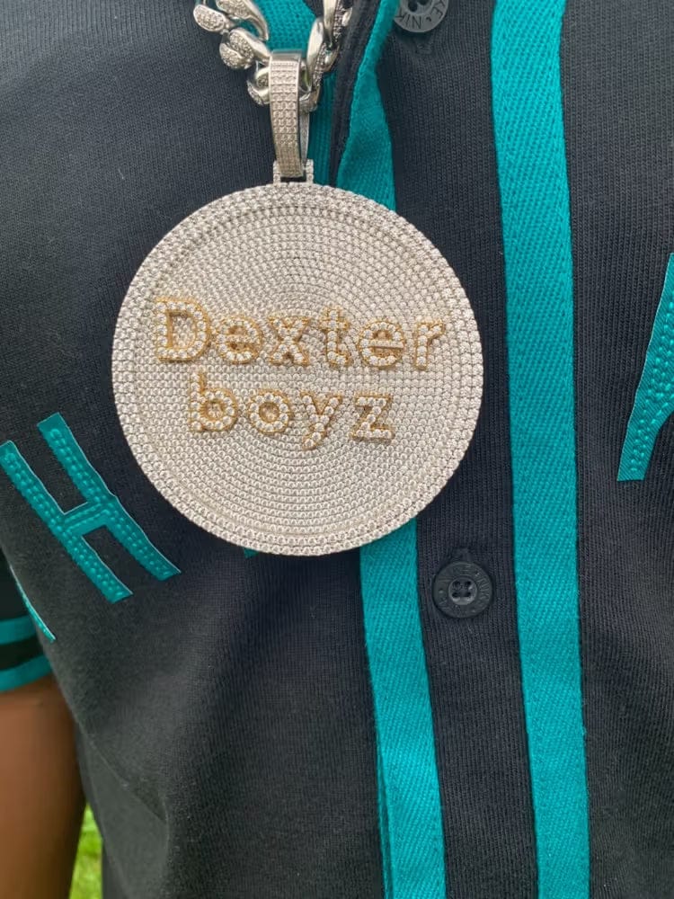 Customer photo review of Iced-Out Diamond Custom Letter 3D Large Disc Pendant – 80mm