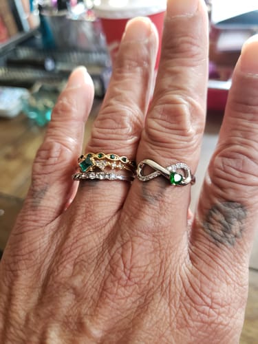 Customer photo review of Personalized Angel Wing Infinity Ring with Heart Birthstone and Engraved Text Birthday Anniversary Gift for Her