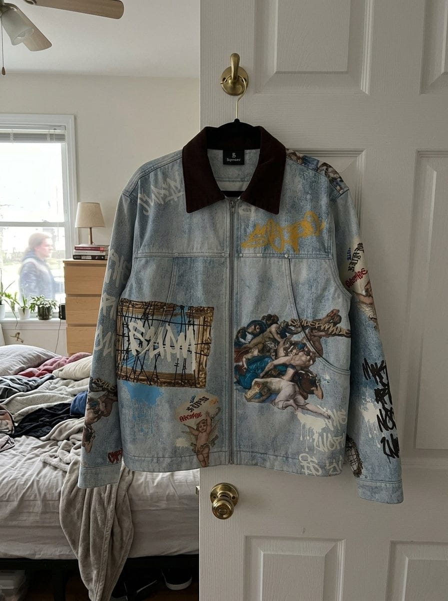 Customer photo review of Artistic Patches Graphic  Distressed Denim Jacket - 2573