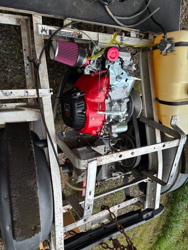 Customer shows the 42" Replacement Drive Belt installed on a converted golf cart engine and clutch system.