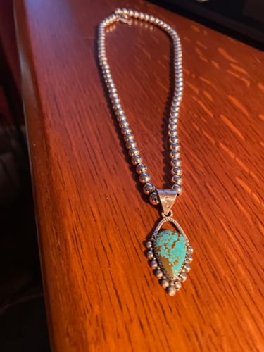 Customer photo review of Handmade Sterling Silver Number 8 Turquoise Pendant "Signed Nizhoni"
