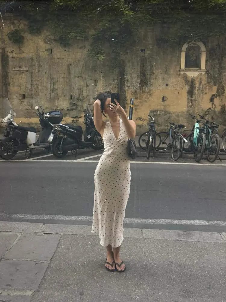Customer photo review of Bianca Polka Dot Halter Maxi Dress