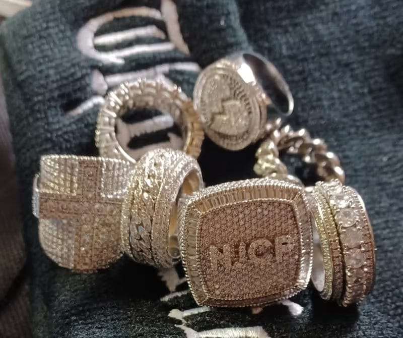 Customer photo review of Custom Diamond 3D Iced-Out Letter Ring – 28mm