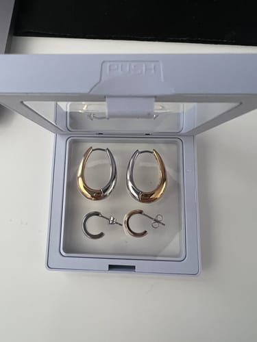 Customer photo review of Two Tone Dew Drop Hoops