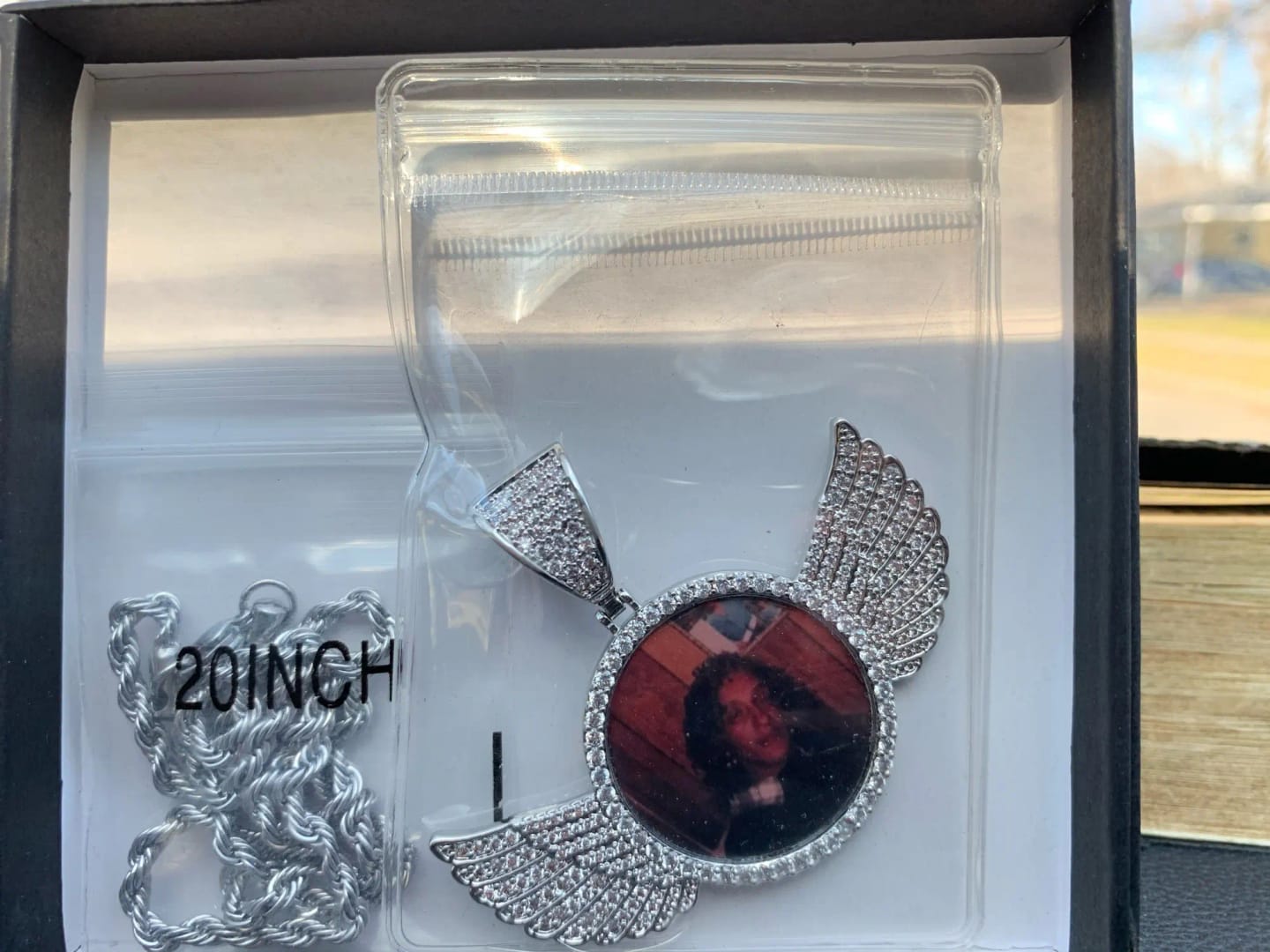 Customer photo review of Angel Wing Photo Necklace With Picture Inside – Custom Personalized Pendant