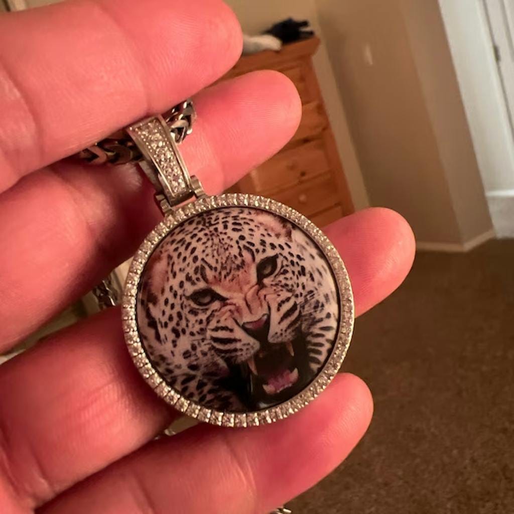 Customer photo review of Medallion Photo Necklace With Picture Inside – From Son or Daughter – Custom Personalized Pendant