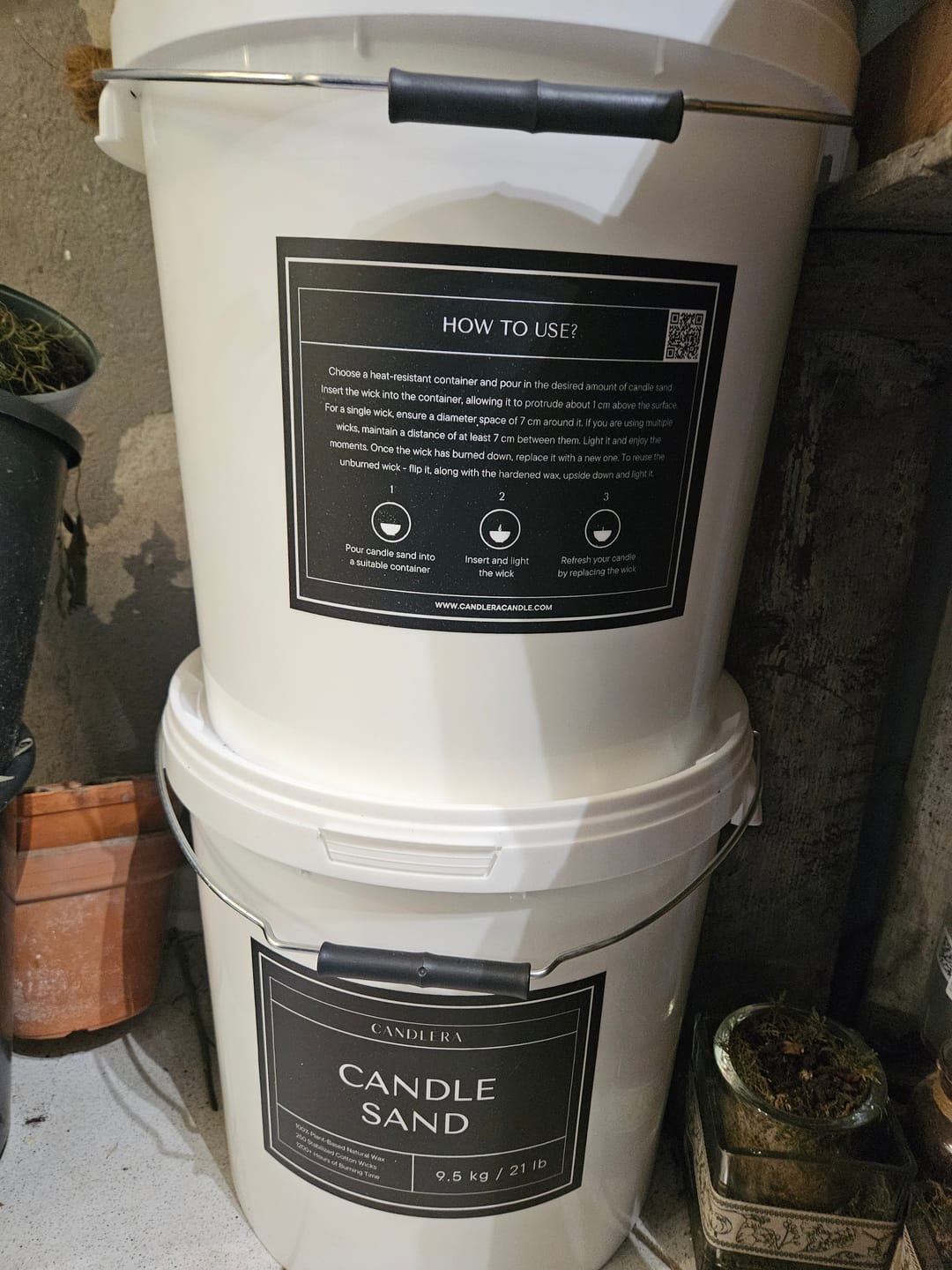 Customer photo review of Two Buckets of Candle Sand 9.5kg/21 lb + 500 Wicks by Candlera®