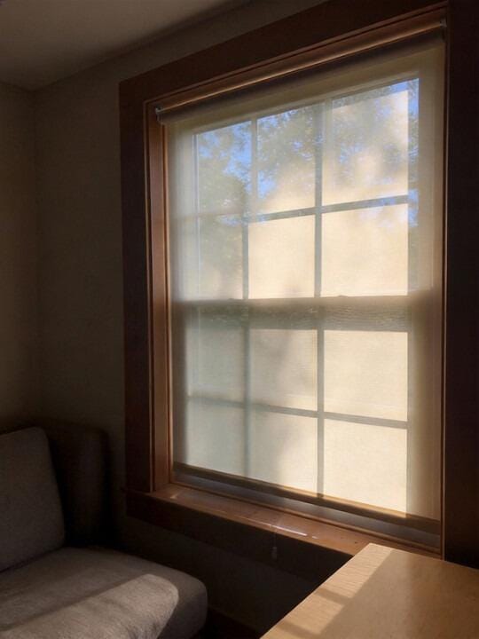 Customer photo review of Smart Motorized Light Filtering Roller Shades 70% Blackout Linen Translucent