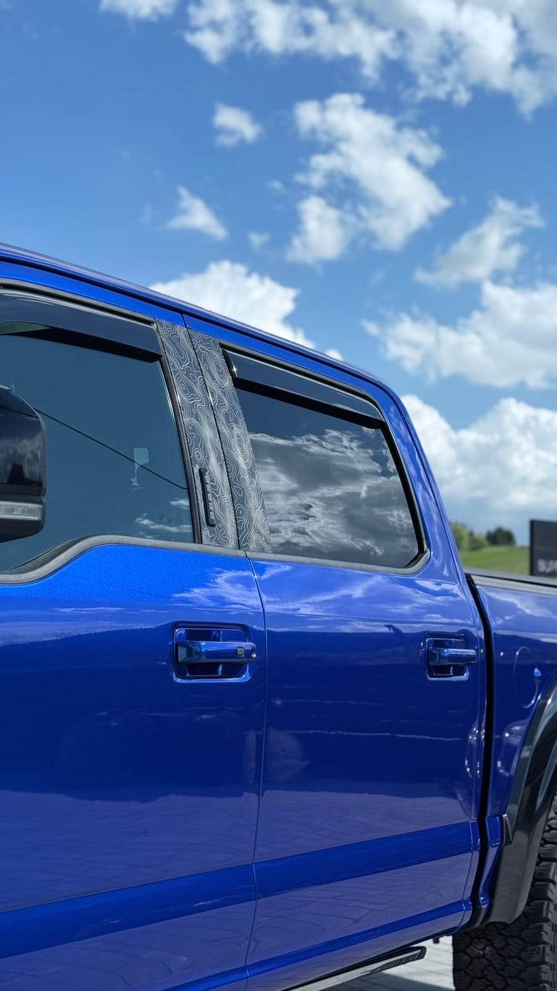 Customer photo review of Topographic Door Pillar Vinyl Wrap – SUV Car Graphic Livery Decal Set | Matte or Gloss Finish