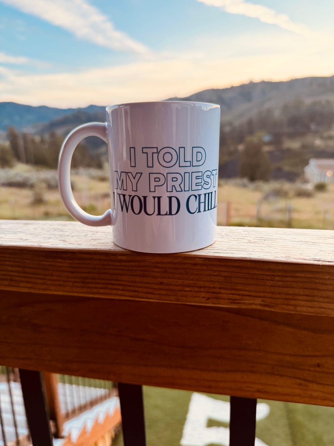Customer photo review of I Told My Priest I Would Chill Mug
