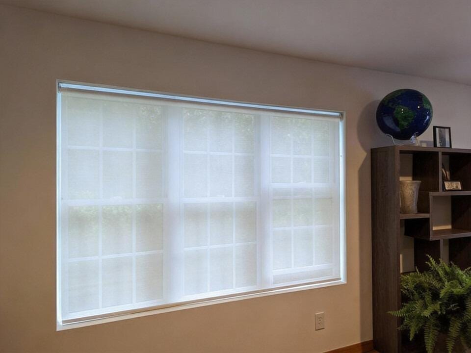Customer photo review of Smart Motorized Light Filtering Roller Shades 70% Blackout Linen Translucent
