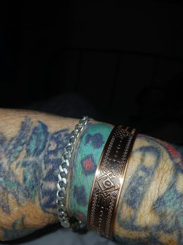 Customer photo review of Mens Masonic Bangle Pure Copper  Bracelet - Magnetic