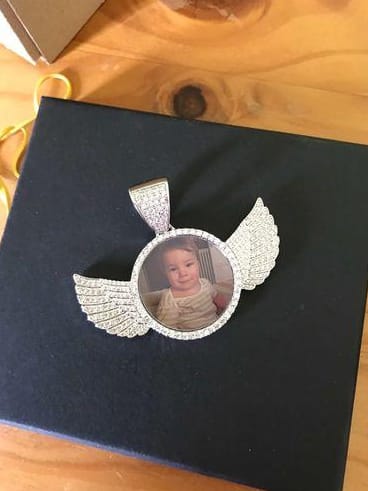 Customer photo review of Angel Wing Photo Necklace With Picture Inside – Custom Personalized Pendant