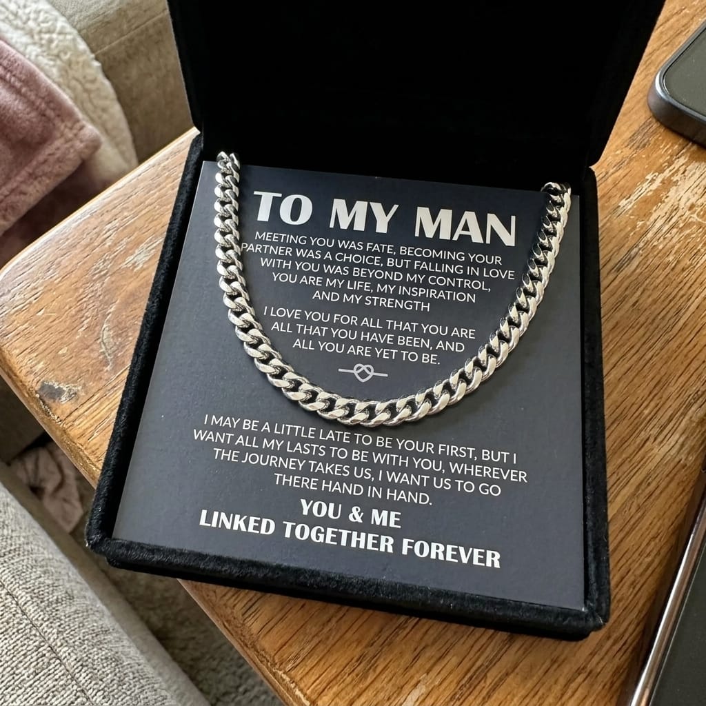 Customer photo review of To My Man "All My Lasts" Cuban Link Chain - Meaningful Anniversary Gift For Husband/Boyfriend