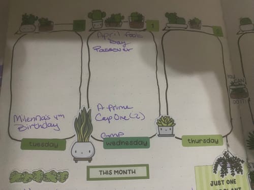 Customer's planner page showing the Plant Shop Add-On Sticker Set used to decorate a weekly layout.