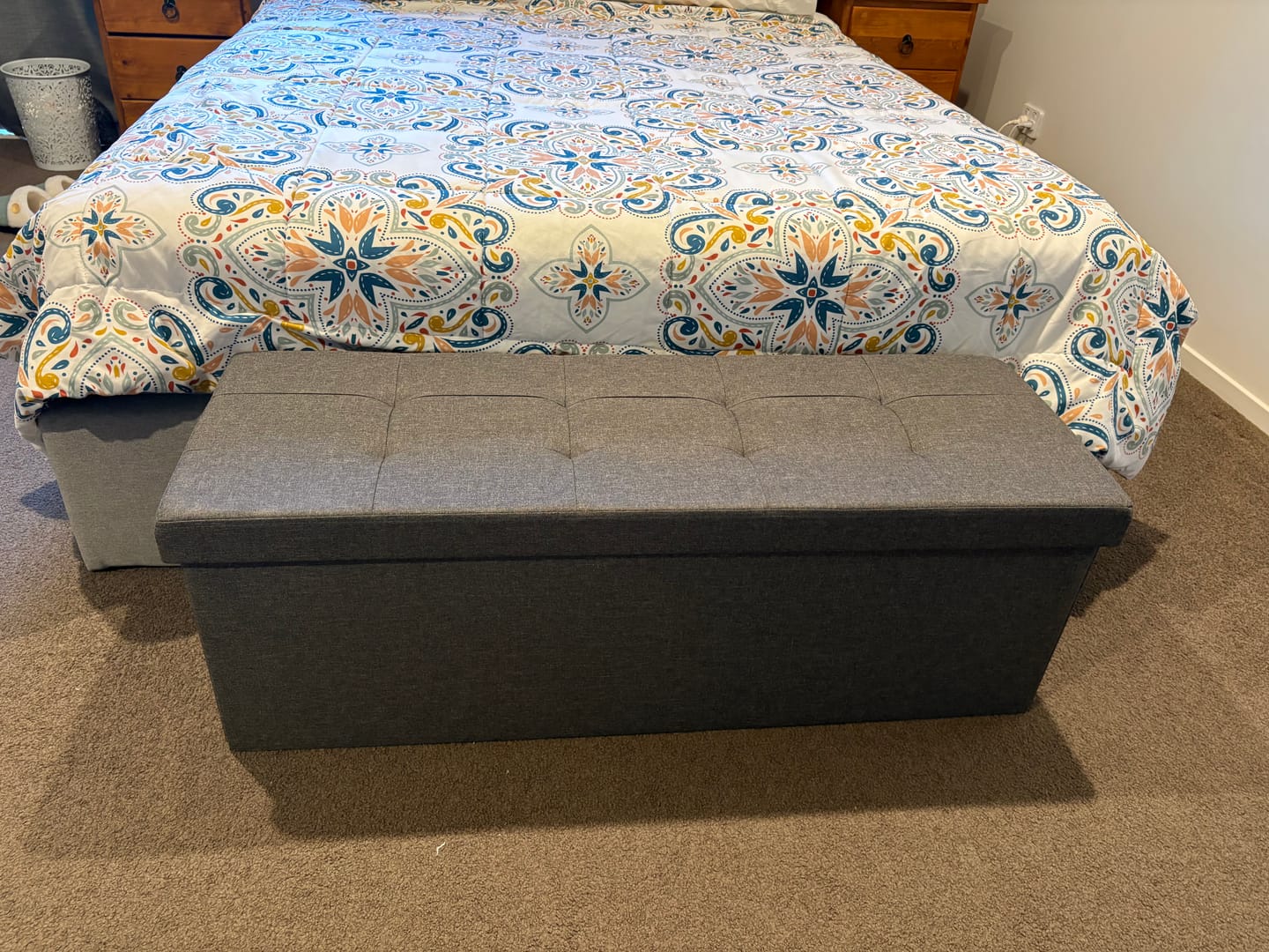 Customer photo review of Storage Ottoman Bench Fabric Large - Grey
