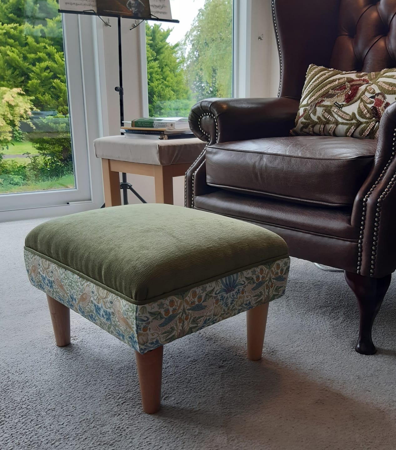Customer photo review of Harrow Footstool in William Morris Strawberry Thief