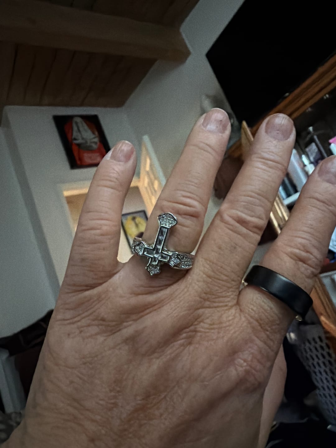 Customer photo review of Christianartworkshop Central Cross Motif Ring with Cubic Zirconia Accents: Carry His Care in Daily Wear