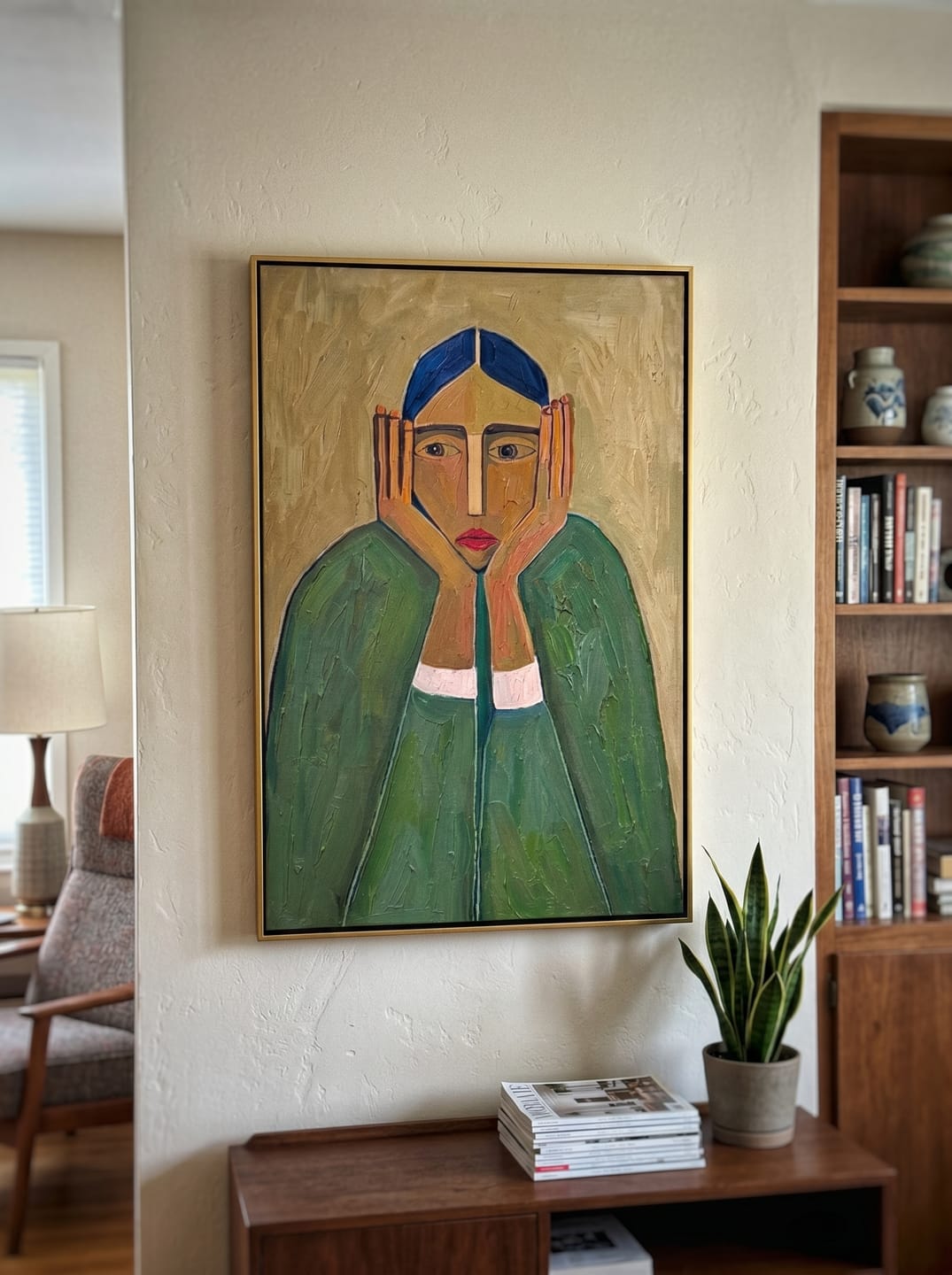 Customer photo review of The Silent Gaze – Modern Expressionist Figure Oil Painting | Wabi-Sabi Minimalist Entryway Wall Art