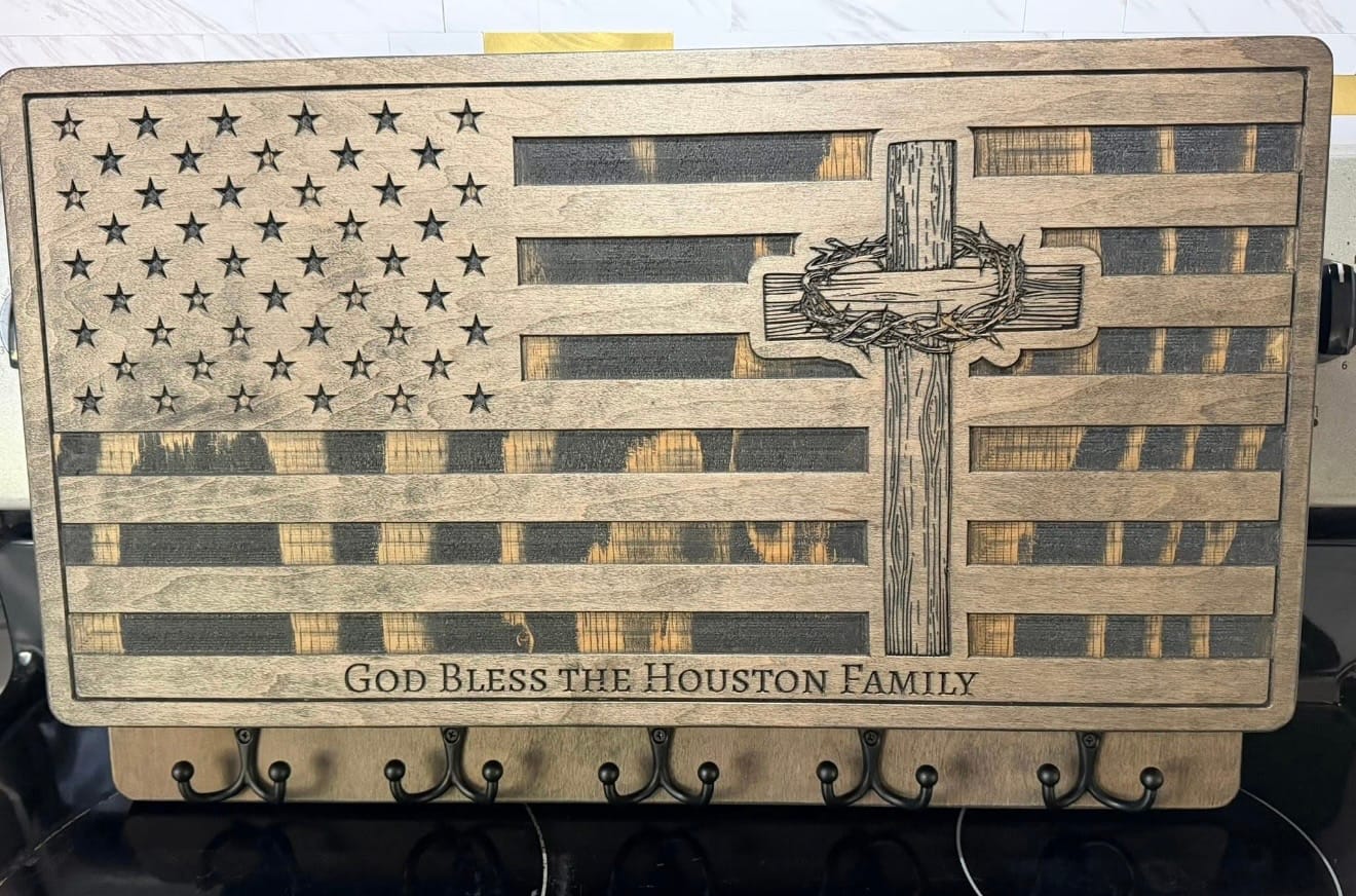 Customer photo review of PERSONALIZABLE FLAG WITH CROWN OF THORNS CROSS