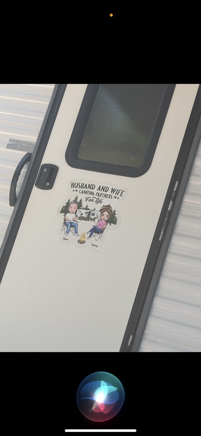 Customer photo review of Camping Partners For Life Doll Couple Sitting Personalized RV Decal