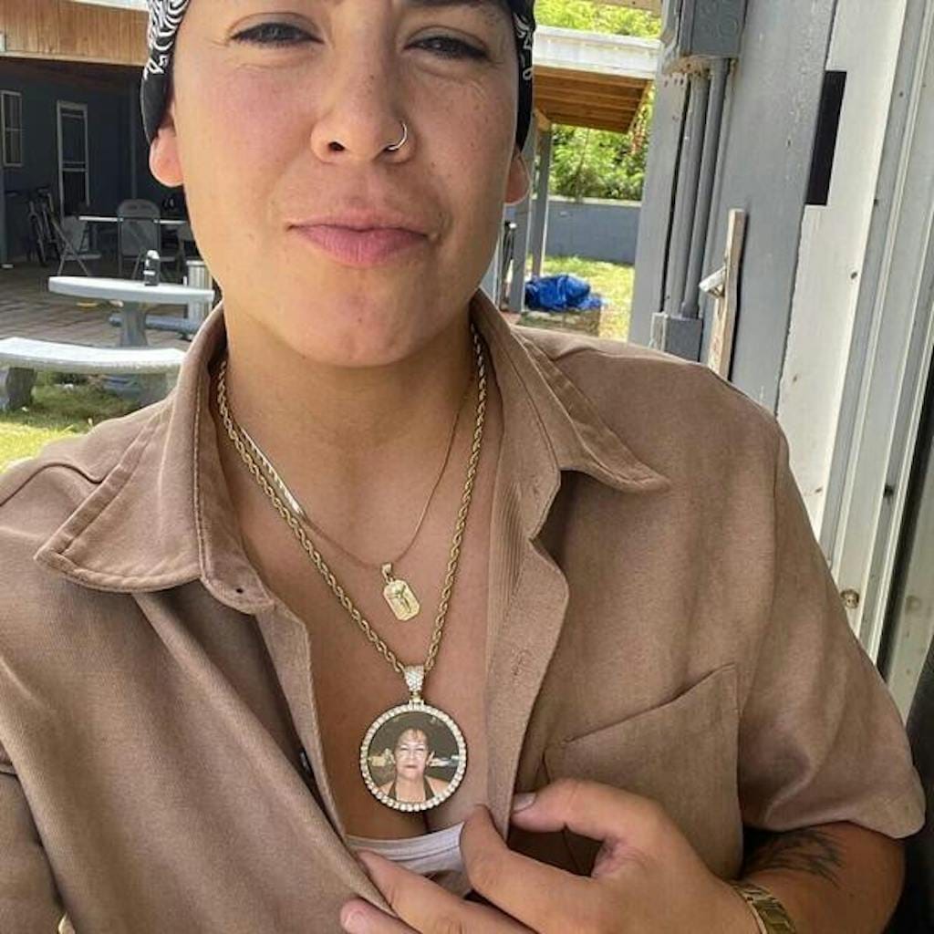 Customer photo review of Medallion Photo Necklace With Picture Inside – From Son or Daughter – Custom Personalized Pendant