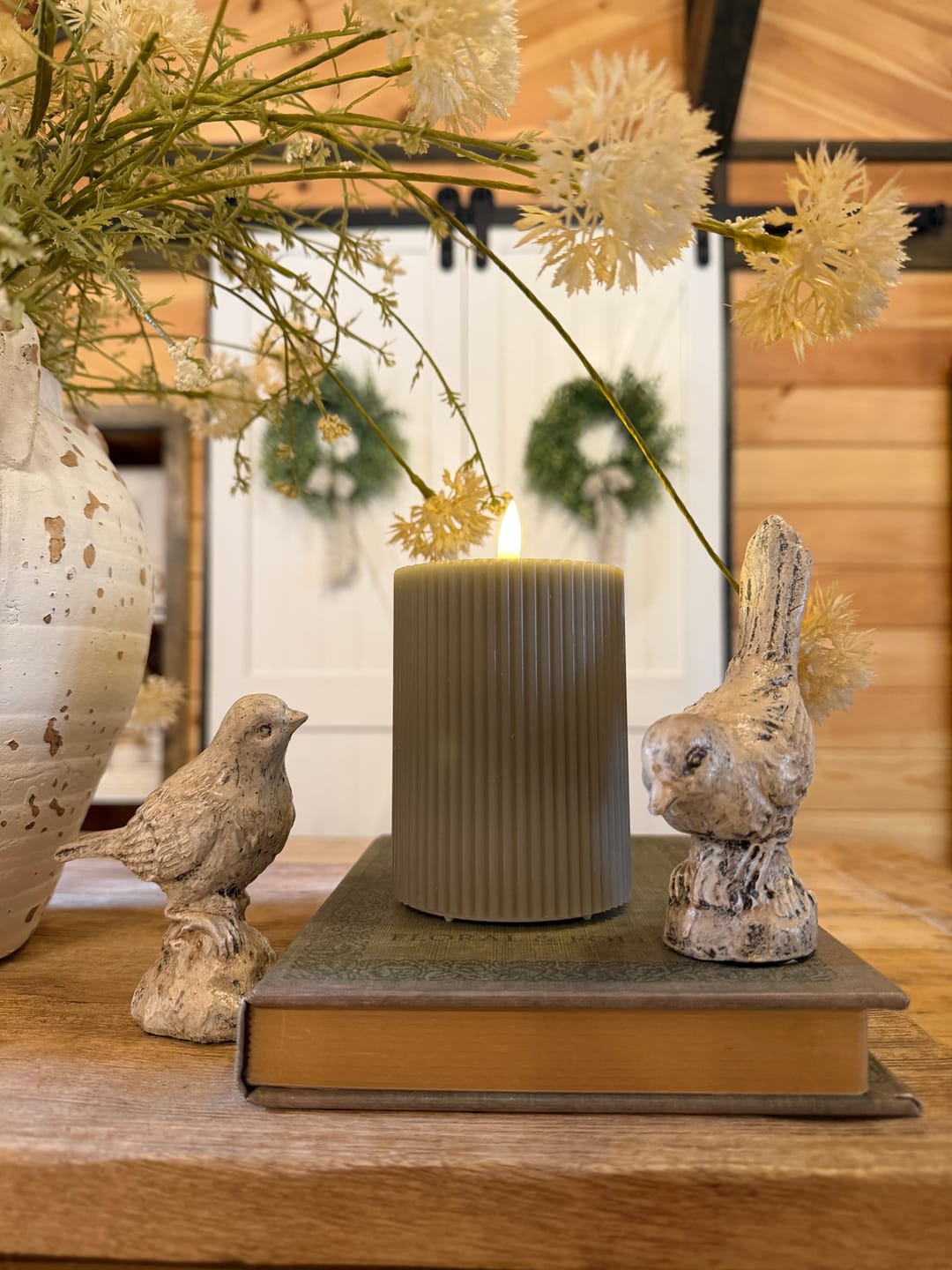 Customer photo review of Ribbed Taupe Flameless Pillar