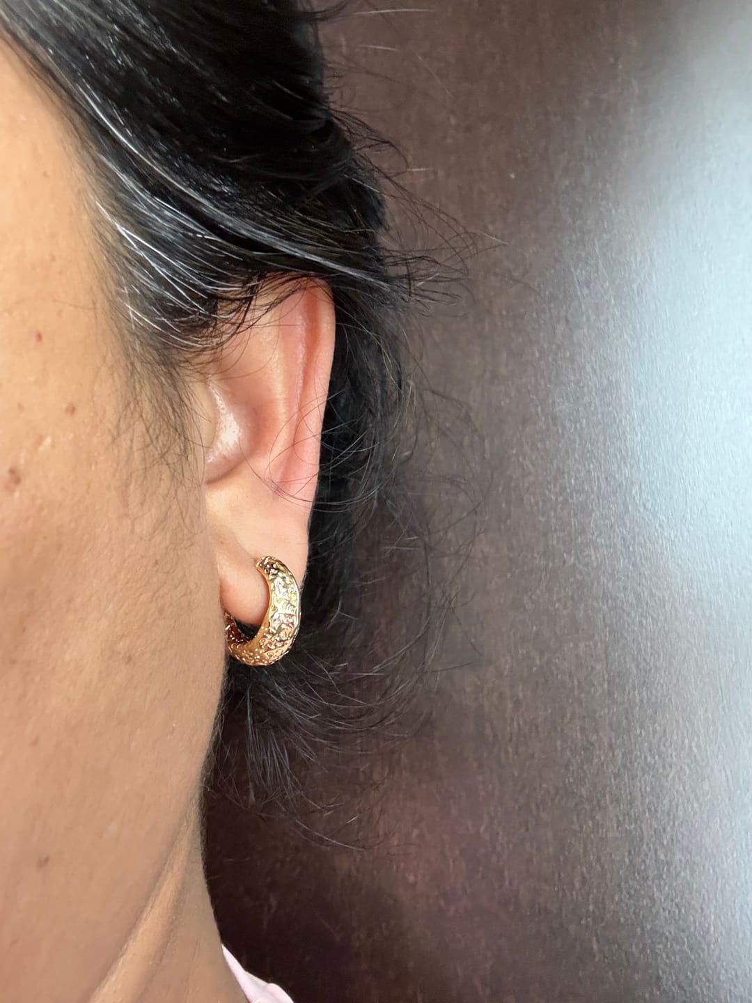Customer photo review of Oaklynn 18k White Gold Plated 20mm Semi-Hoop Earrings for Women