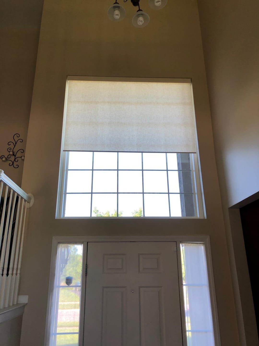 Customer photo review of Smart Motorized Light Filtering Roller Shades 70% Blackout Linen Translucent