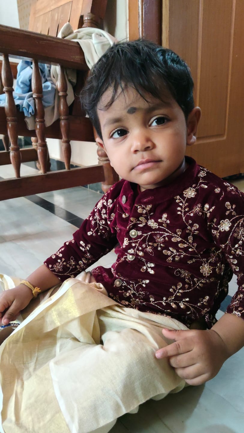 Customer photo review of Dhoti Kurta for Baby Boy – Maroon Velvet Embroidered Kurta with Gold Tissue Silk Dhoti