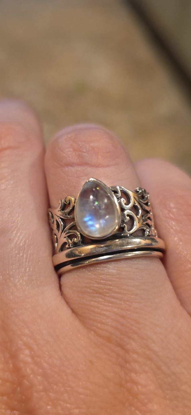 Customer photo review of Teardrop Turquoise Fidget Ring Sterling Silver