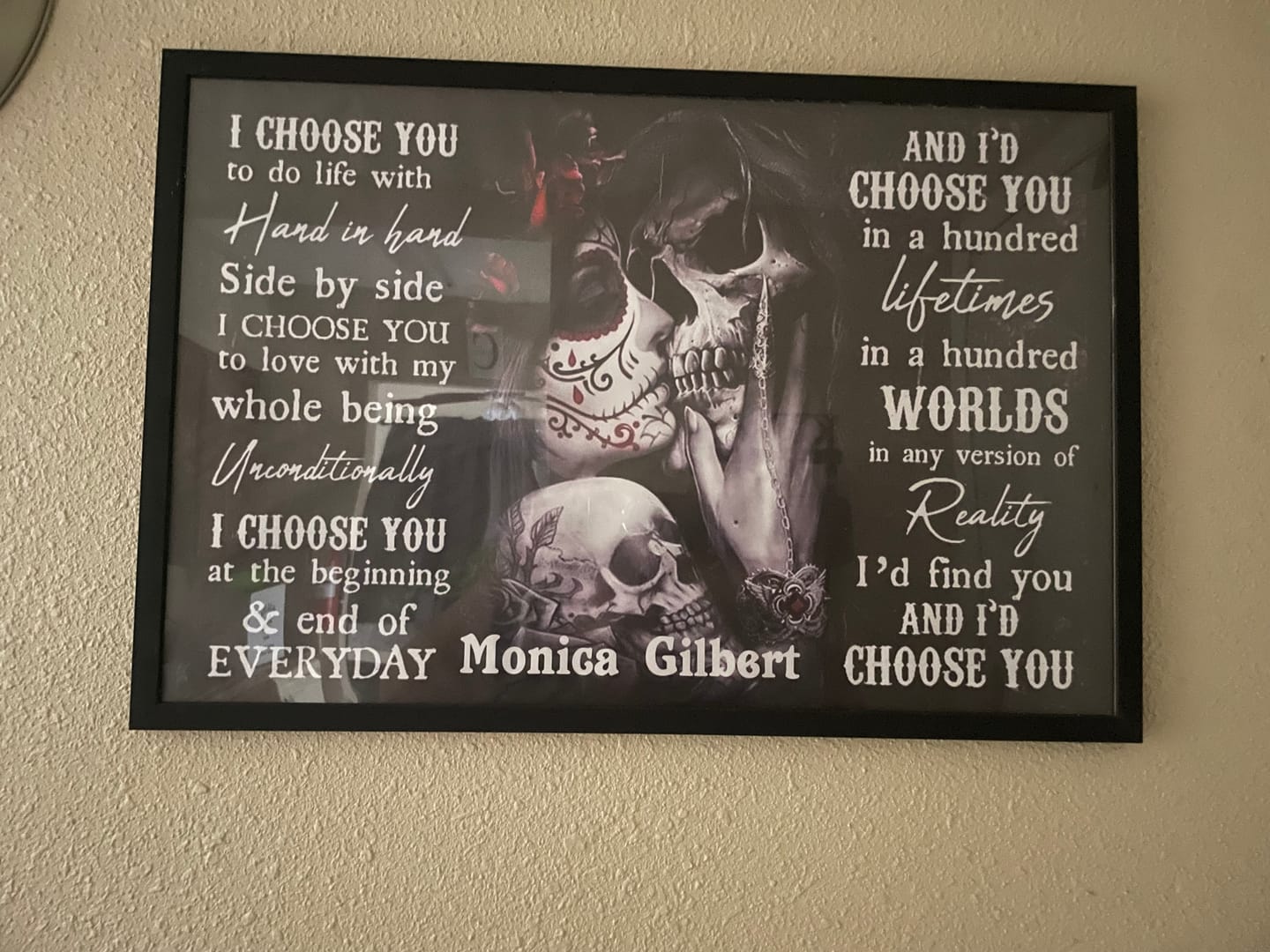 Customer photo review of "I Choose You" Personalized Couple Poster -Custom Name Sugar Skull Wall Art, Romantic Birthdays,Anniversary & Wedding Gift For Couple & Newlyweds
