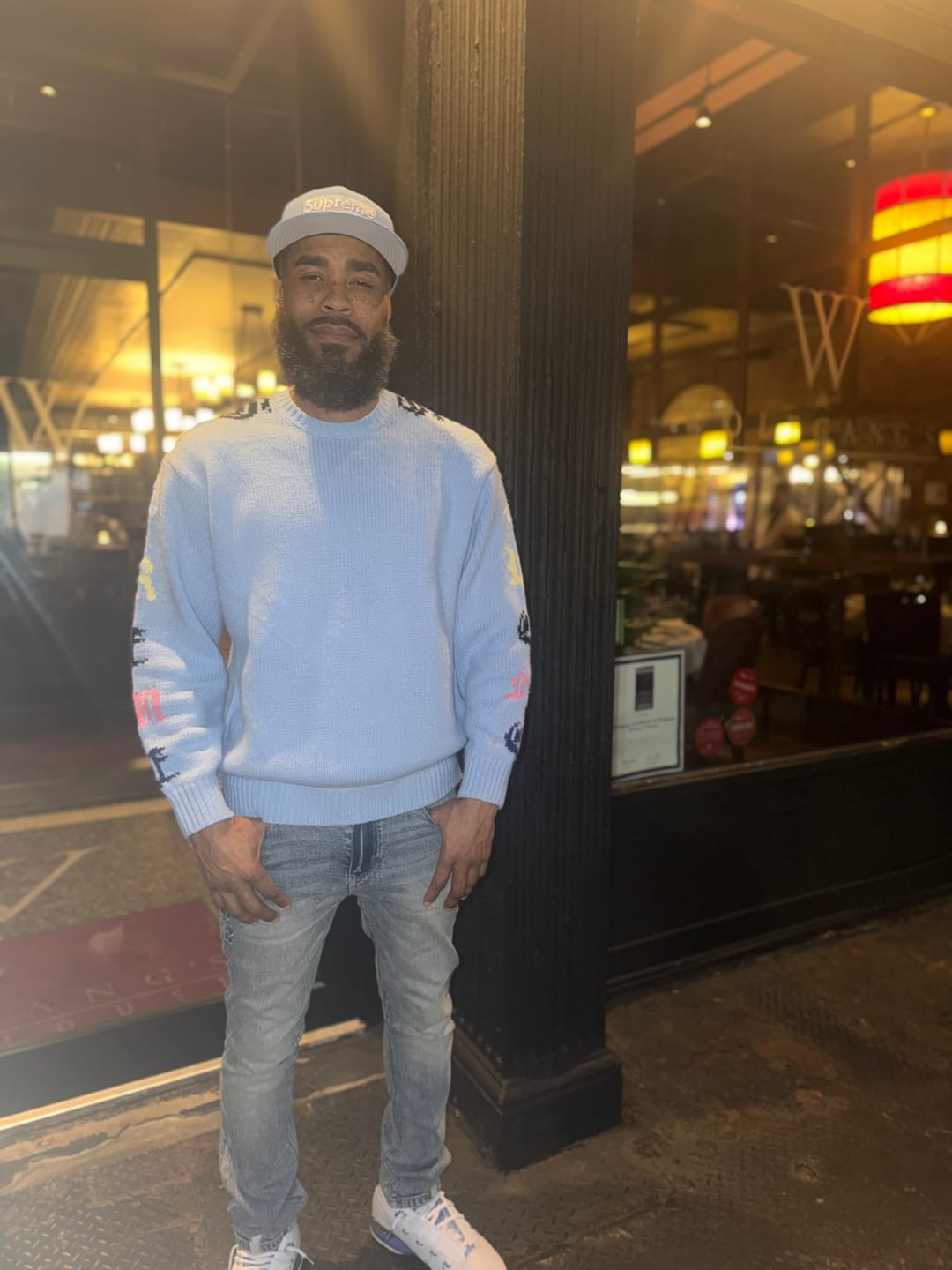Customer photo review of Supreme Shop Anniversary Box Logo 59FIFTY Fitted Hat Light Blue Tokyo