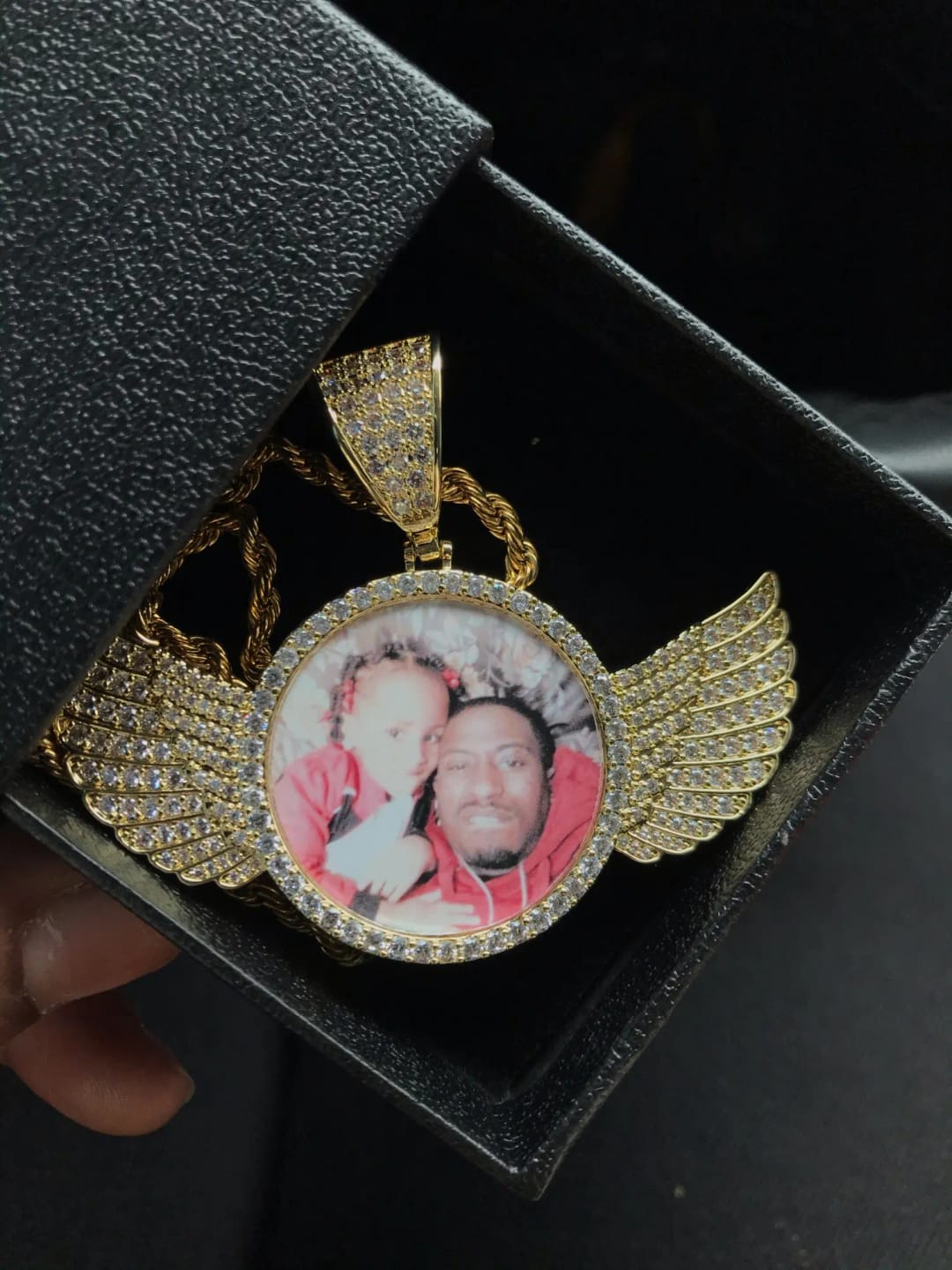 Customer photo review of Angel Wing Photo Necklace With Picture Inside – Custom Personalized Pendant