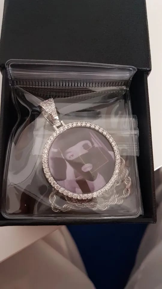 Customer photo review of Medallion Photo Necklace With Picture Inside – From Son or Daughter – Custom Personalized Pendant