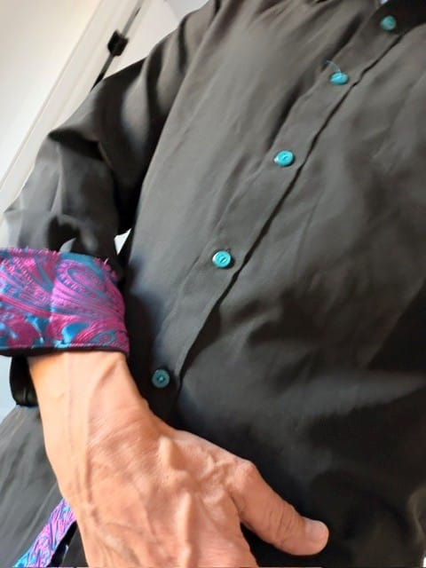 Customer photo review of Barry. Wang Black Splicing Shirt Mens Silk Long Sleeve Button Down Business Shirt