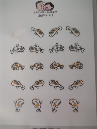 Reviewer's sheet of Happy Koi Planner Stickers showing the small, colorful fish designs.