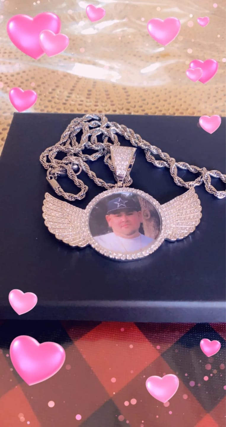 Customer photo review of Angel Wing Photo Necklace With Picture Inside – Custom Personalized Pendant