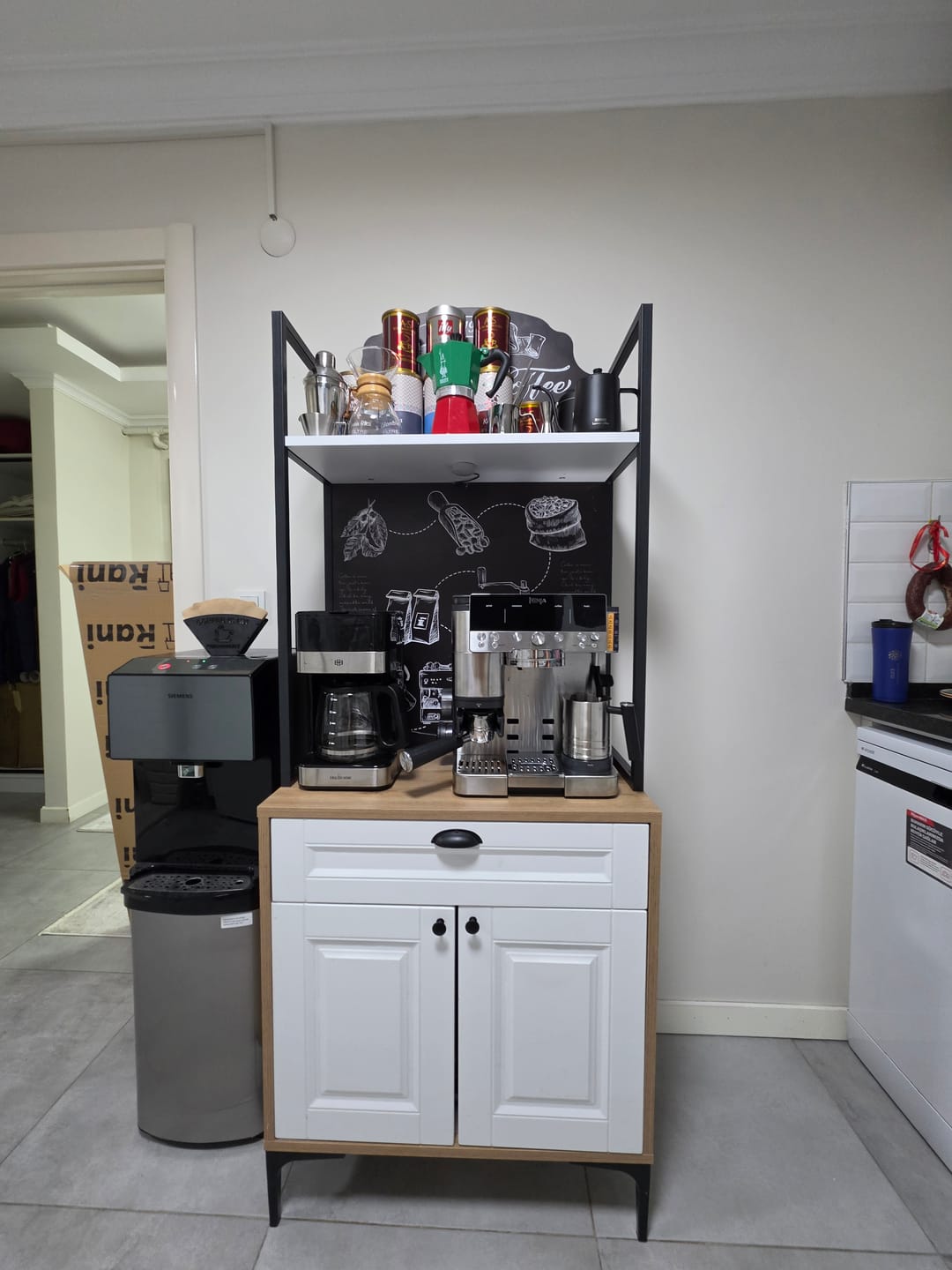 Customer photo review of Rani JE158 Işıklı Kahve Köşesi Membran Kapaklı Çekmeceli Çok Amaçlı Mutfak Dolabı Sepet Ceviz - Beyaz