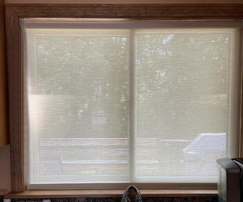 Customer photo review of Smart Motorized Light Filtering Roller Shades 70% Blackout Linen Translucent