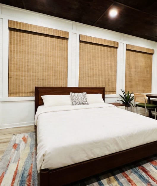 Customer photo review of Smart Motorized Blackout Woven Wood Shades – Viaura