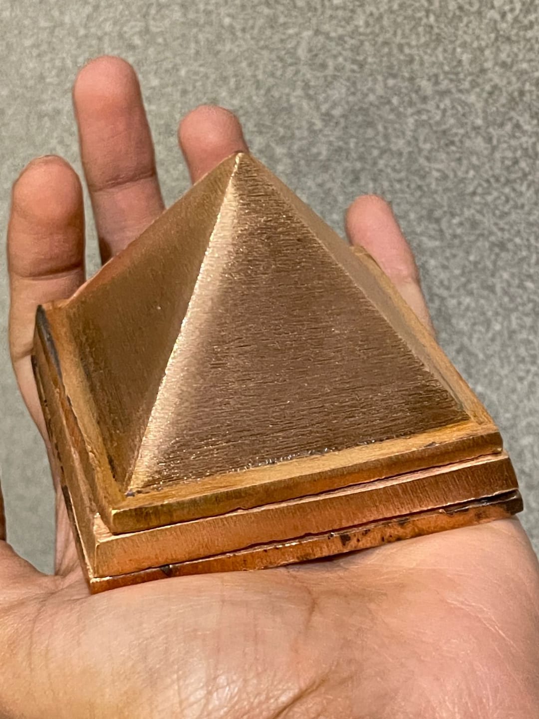 Customer photo review of 3-Layer Copper Pyramid Vastu Remedy for Energy Amplification, Prosperity and South East Direction Activation for Home, Office and Vastu Correction | 5-7.6 cm | 665 g