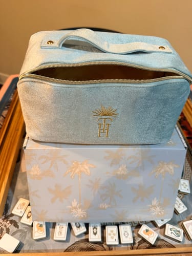Customer photo review of Sky Blue Velvet Tile Zipper Bag
