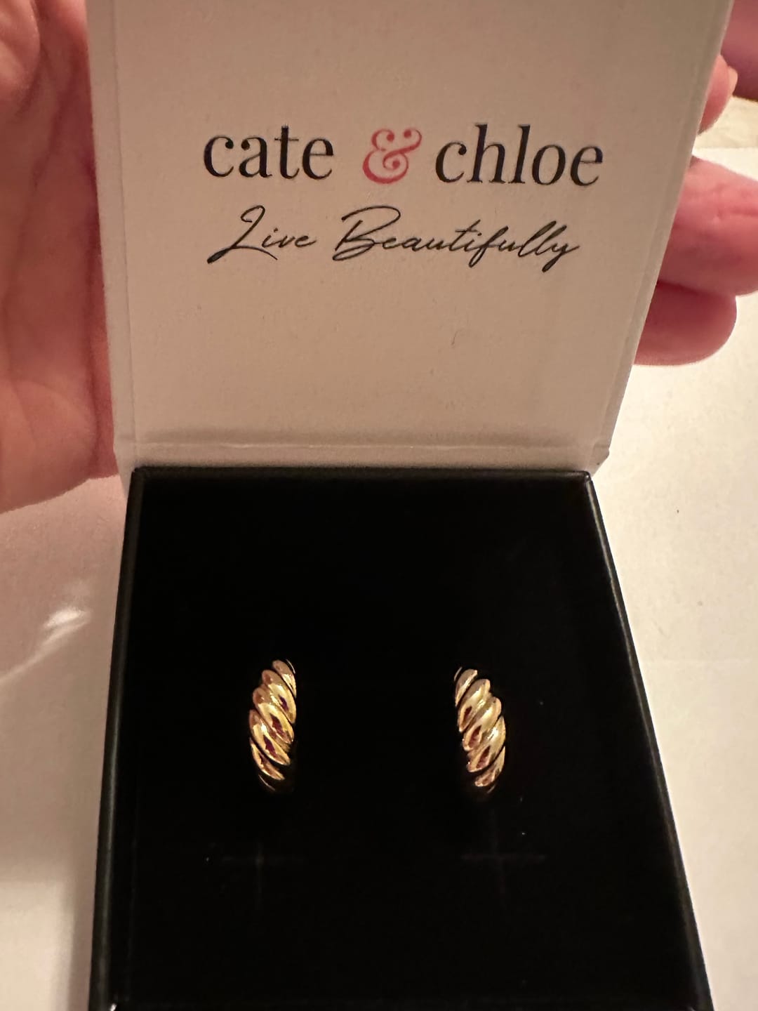 Customer photo review of Lakelynn 18k White Gold Plated 24mm Twisted Semi-Hoop Earrings for Women
